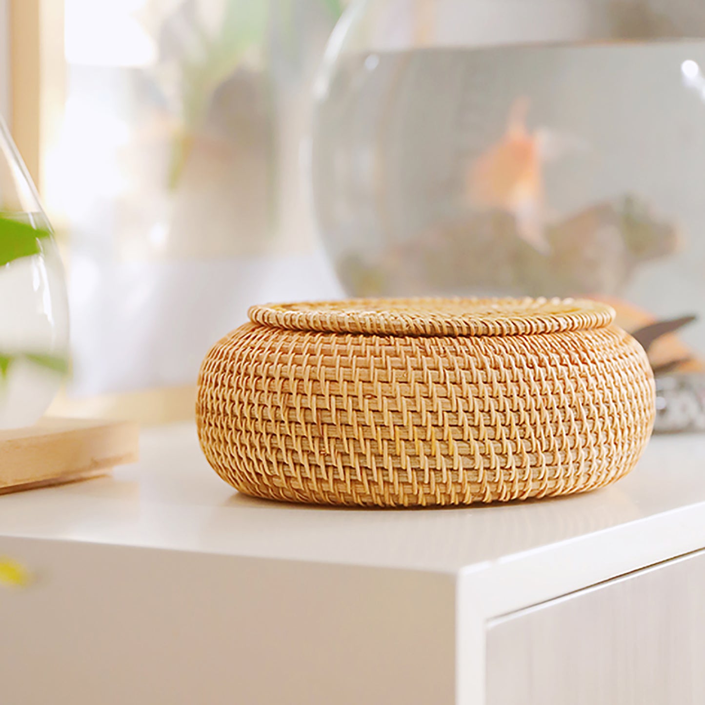 Oval Rattan Basket with Lid