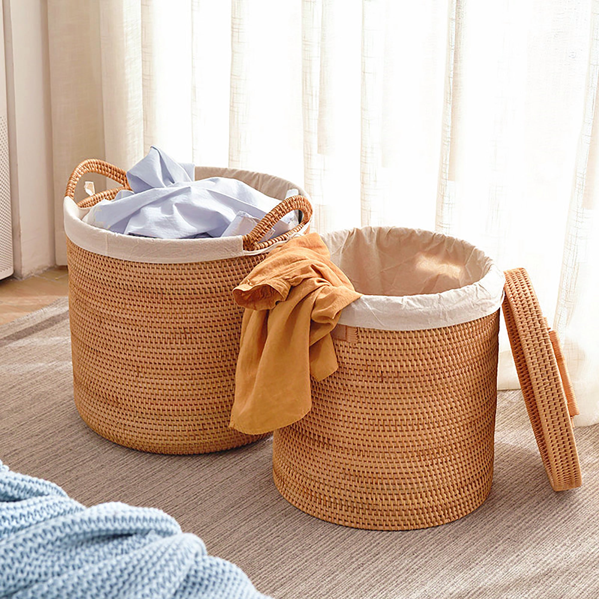 Solid Wood Rattan Woven Desktop Toy Clothing Storage Box,big Storage Basket  With Handle,dirty Laundry Basket,home Decor,housewarming Gift 