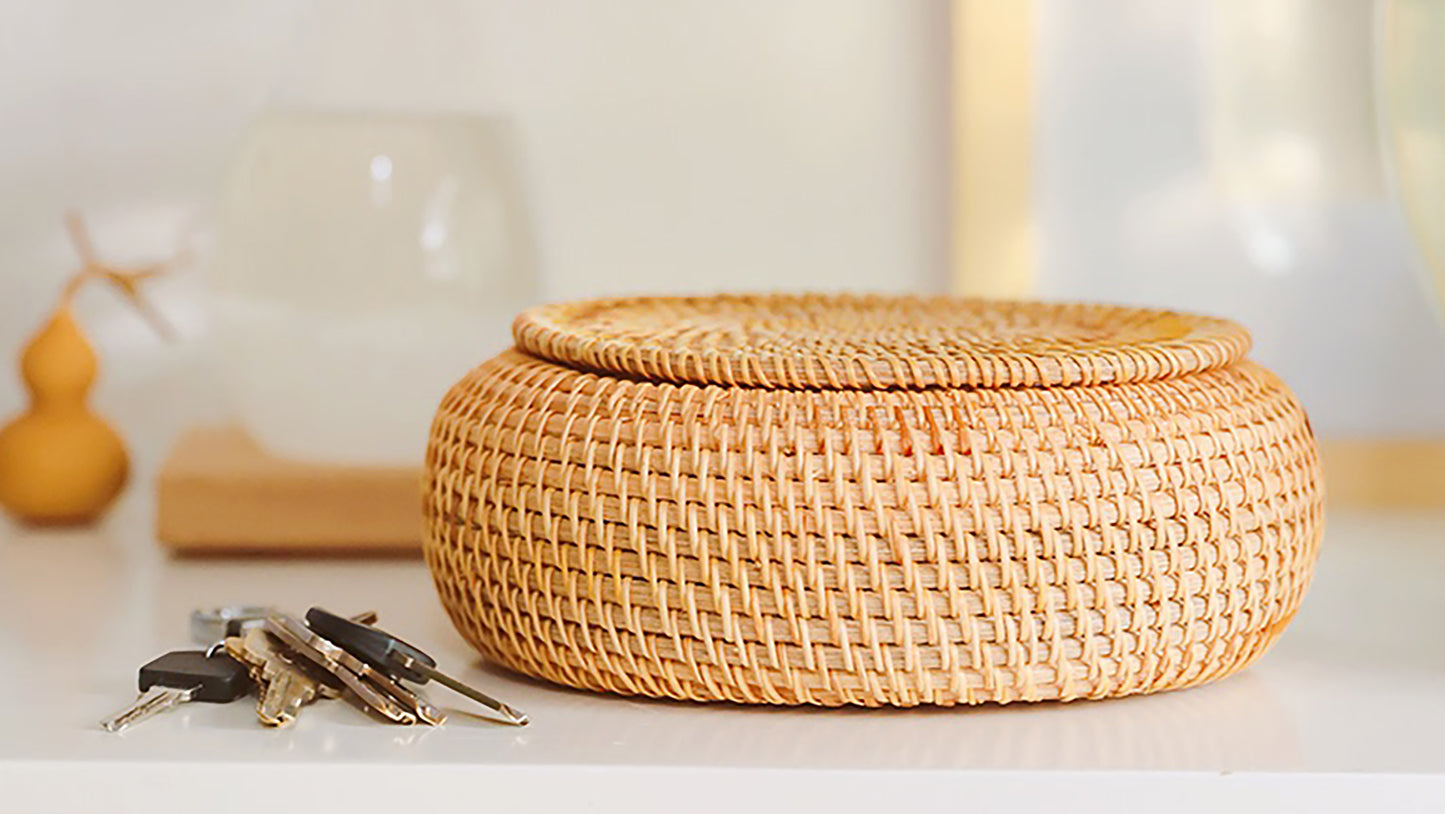 Oval Rattan Basket with Lid