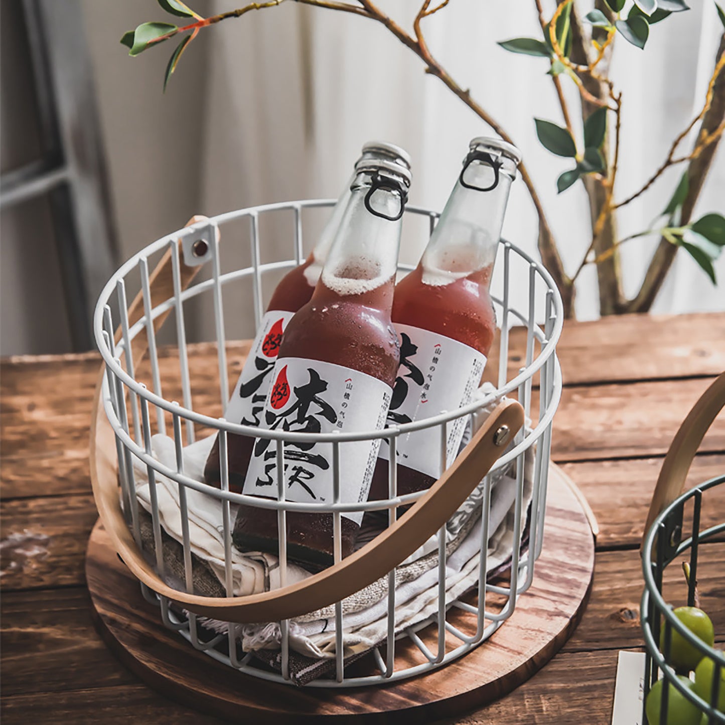 Metal Basket with Wooden Handles