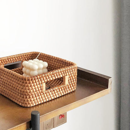 Wicker Woven Square Rattan Tray with Handle