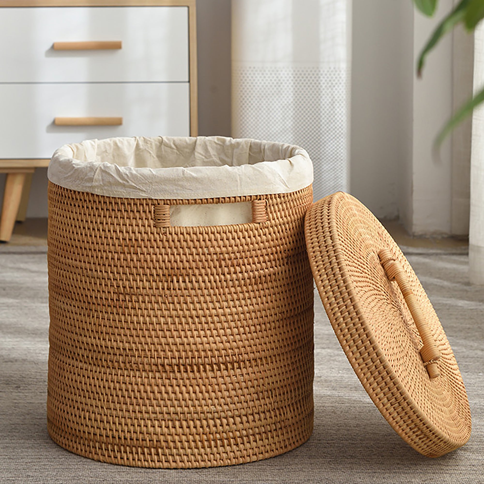round wicker laundry basket