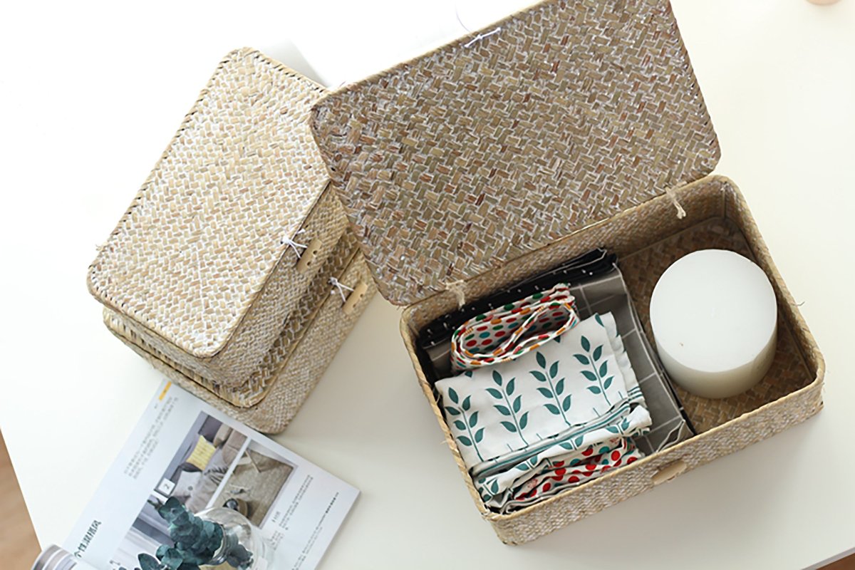 White Seagrass Baskets with Lid