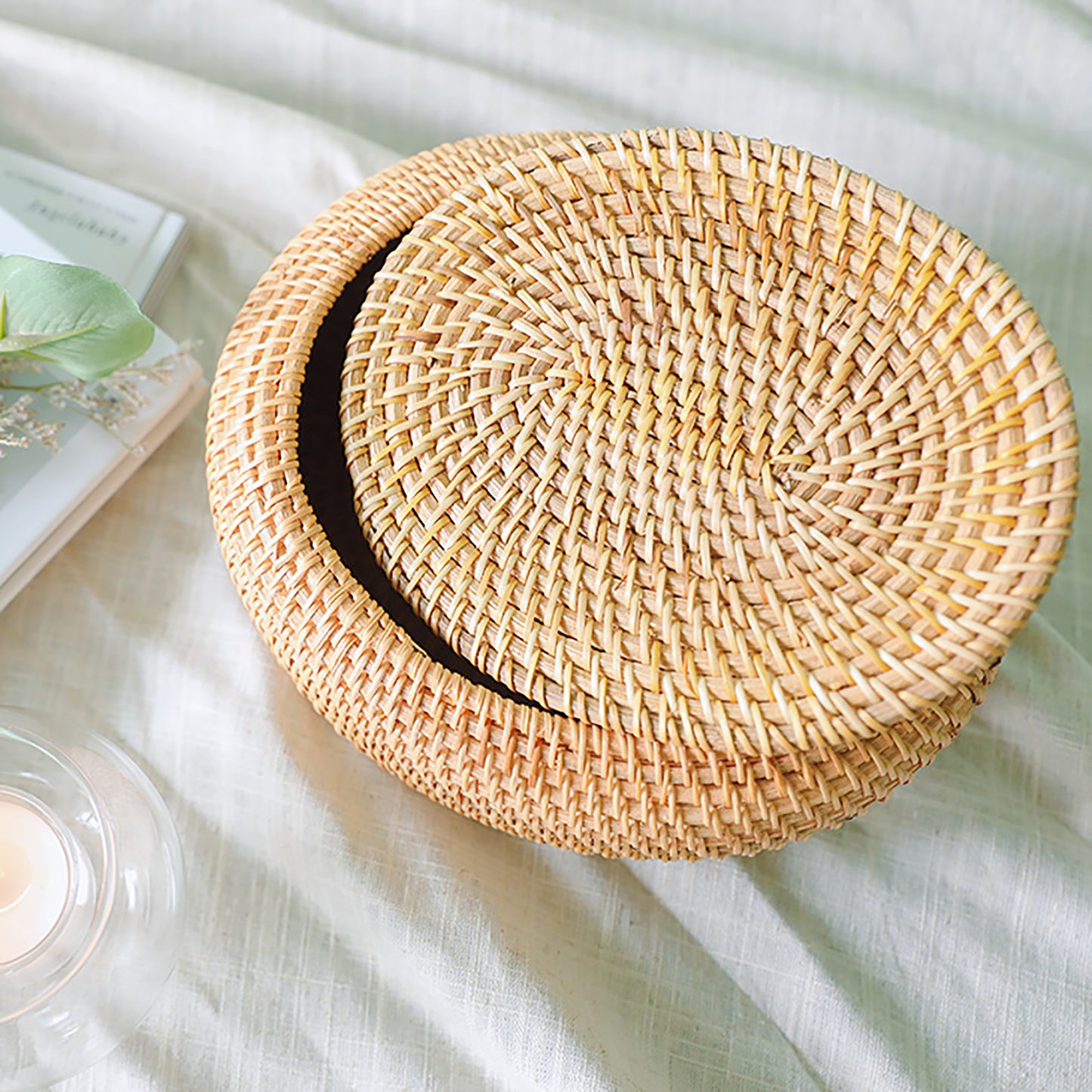 Oval Rattan Basket with Lid