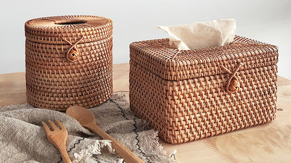 Square rattan tissue box cover