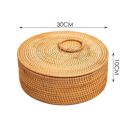 Round Woven Basket With Lid