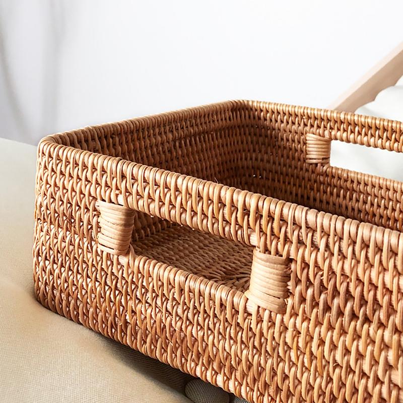 Wicker Woven Square Rattan Tray with Handle