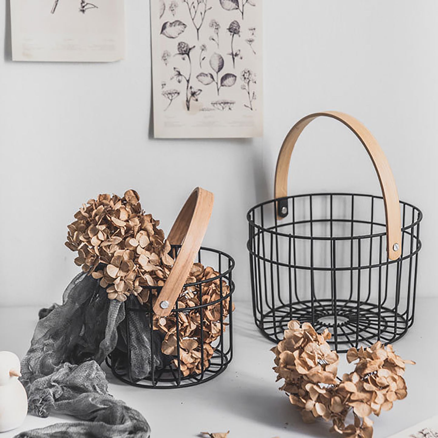 Metal Basket with Wooden Handles