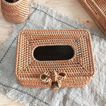 Square rattan tissue box cover