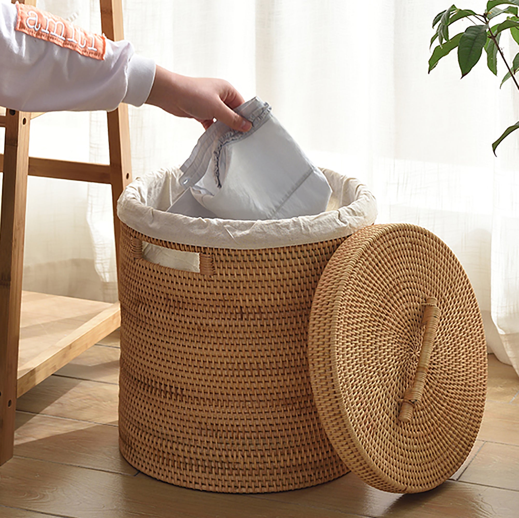 Solid Wood Rattan Woven Desktop Toy Clothing Storage Box,big Storage Basket  With Handle,dirty Laundry Basket,home Decor,housewarming Gift 