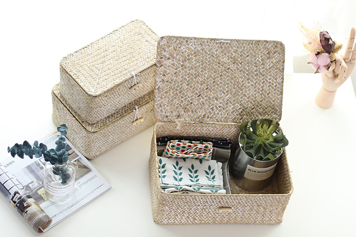 White Seagrass Baskets with Lid