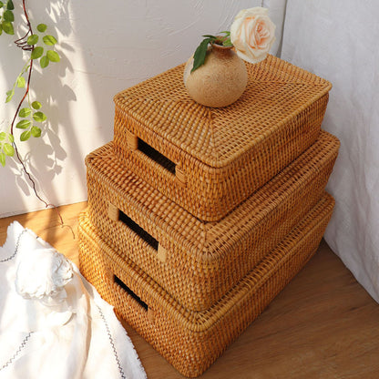 rattan basket with handle and lids