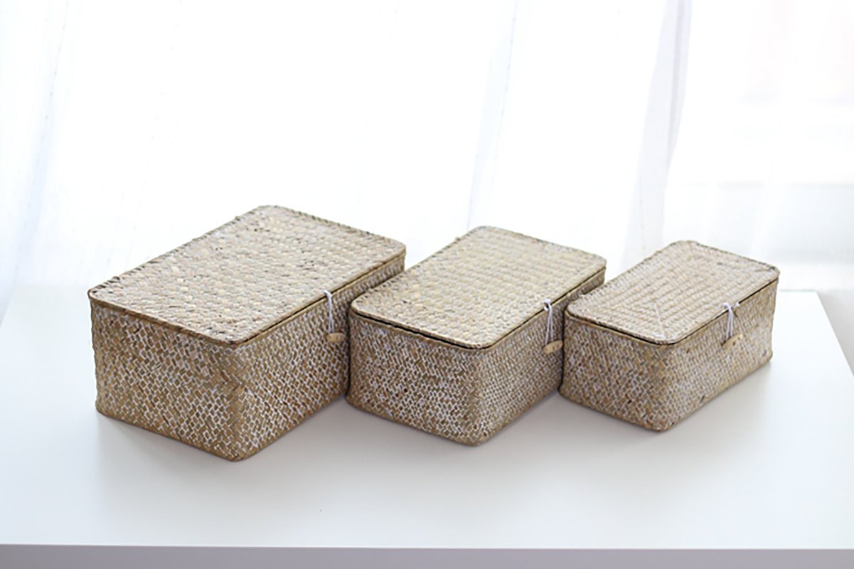 White Seagrass Baskets with Lid