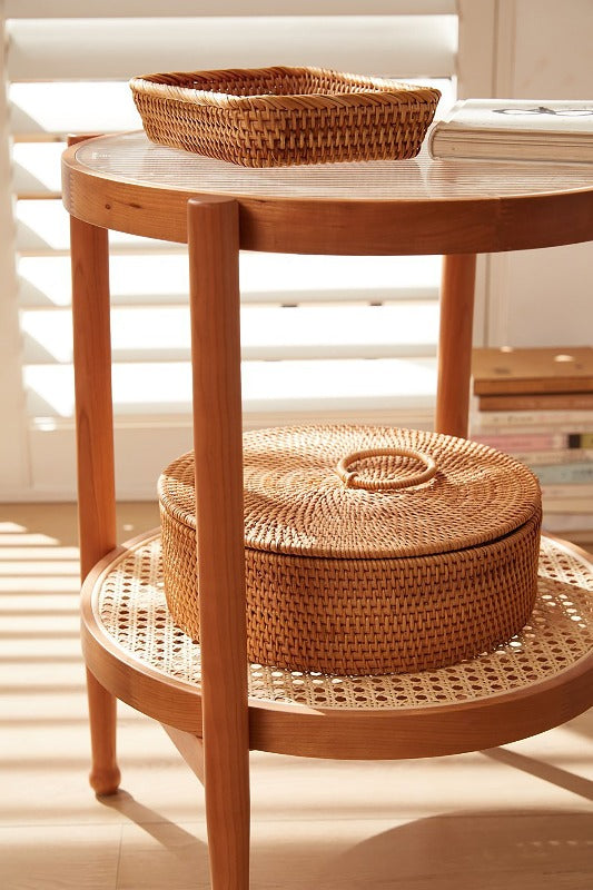 Round Woven Basket With Lid