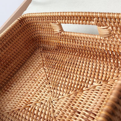 Wicker Woven Square Rattan Tray with Handle