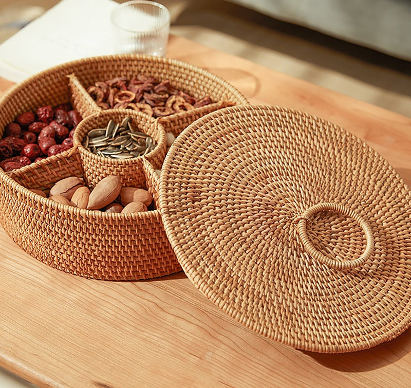 Round Woven Basket With Lid