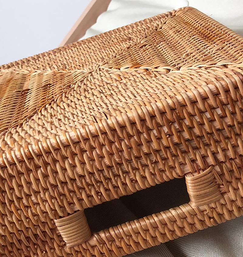 Wicker Woven Square Rattan Tray with Handle