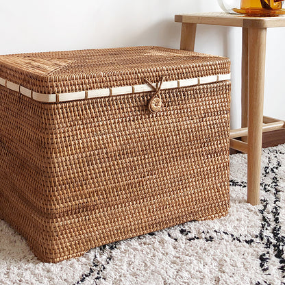 Large Woven Storage Basket with Lid