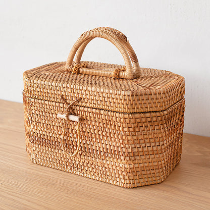 Rattan Storage Basket with Handle, Jewelry Basket