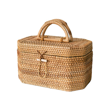 Rattan Storage Basket with Handle, Jewelry Basket