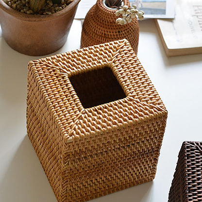 Rustic Rattan Tissue Box Cover｜Bathroom Storage