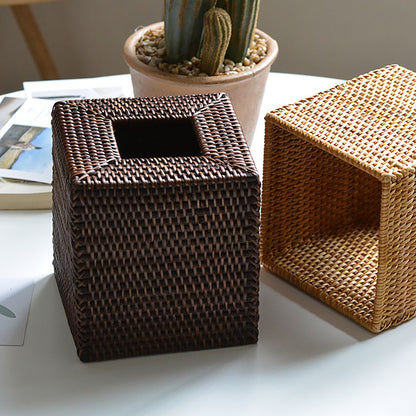 Rustic Rattan Tissue Box Cover｜Bathroom Storage