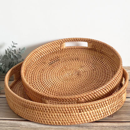 Round Woven Tray whit handle｜Garden Decor